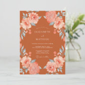 Invitation Mariage Floraison Botanique Rouge Terracotta (Debout devant)