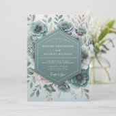 Invitation Mariage Floraison Botanique Sarcelle (Debout devant)
