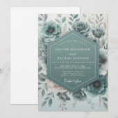 Invitation Mariage Floraison Botanique Sarcelle (Devant / Derrière)