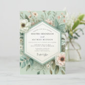 Invitation Mariage Floraison Botanique Vert Menthe (Debout devant)