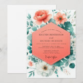 Invitation Mariage Floraison Corail Viridian (Devant / Derrière)
