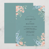 Invitation Mariage Floraison d'Abricot Sarcelle (Devant / Derrière)