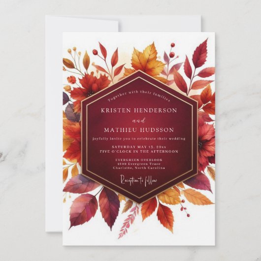 Invitation Mariage Floraison d'Automne Bourguignon (Devant)