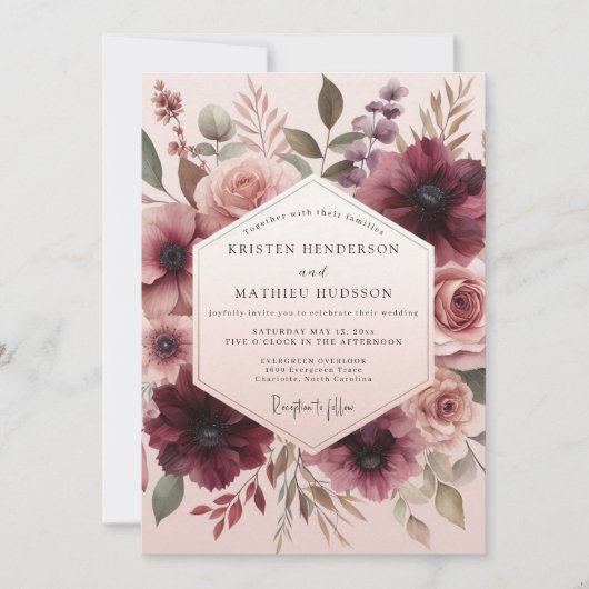 Invitation Mariage Floraison de Bourguignon Rose (Devant)