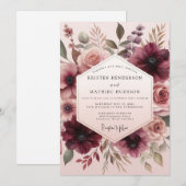 Invitation Mariage Floraison de Bourguignon Rose (Devant / Derrière)