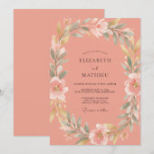 Invitation Mariage Floraison de Corail Romantique (Devant / Derrière)
