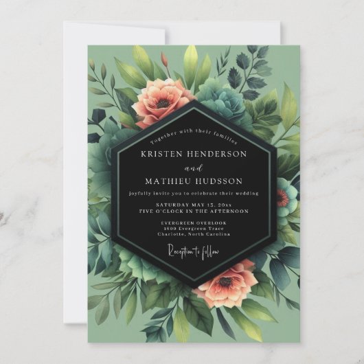Invitation Mariage Floraison de Corail Sage (Devant)
