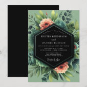 Invitation Mariage Floraison de Corail Sage (Devant / Derrière)