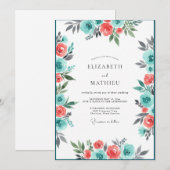 Invitation Mariage Floraison de Corail Sarcelle (Devant / Derrière)