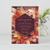 Invitation Mariage Floraison de Feuille Bourgogne (Debout devant)