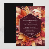 Invitation Mariage Floraison de Feuille Bourgogne (Devant / Derrière)
