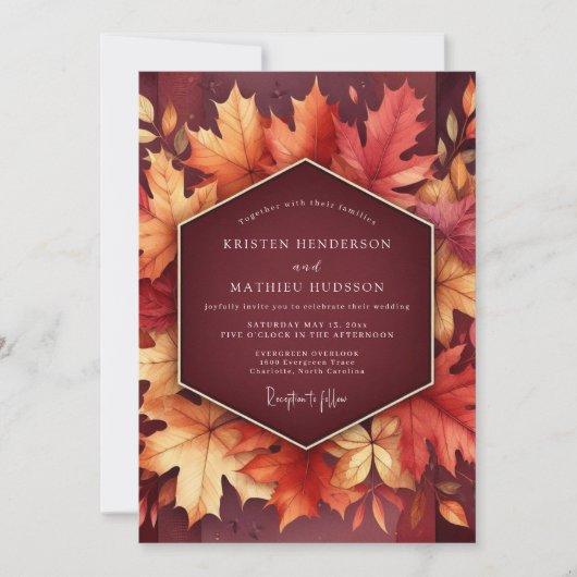 Invitation Mariage Floraison de Feuille d'Automne Bourguignon (Devant)