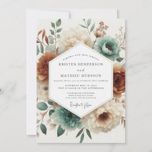 Invitation Mariage Floraison de la Forêt de Teal (Devant)