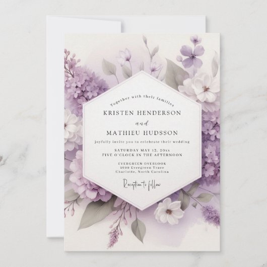 Invitation Mariage Floraison de Mousseline de Lilas (Devant)