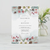 Invitation Mariage Floraison d'Hiver Bleu (Debout devant)