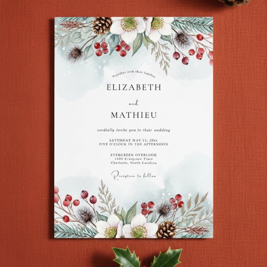 Invitation Mariage Floraison d'Hiver Bleu
