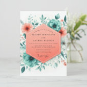 Invitation Mariage Floraison estivale Corail et sarcelle (Debout devant)