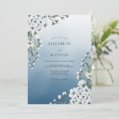 Invitation Mariage Floraison Éthérée Bleu Ciel (Debout devant)