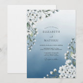 Invitation Mariage Floraison Éthérée Bleu Ciel (Devant / Derrière)