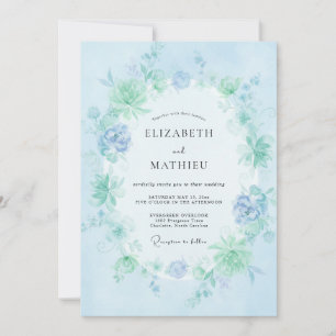 Invitation Mariage Floraison Éthérée Bleu Clair