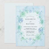 Invitation Mariage Floraison Éthérée Bleu Clair (Devant / Derrière)