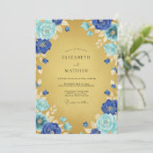 Invitation Mariage Floraison Ethérée Bleu Cobalt (Debout devant)