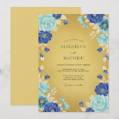 Invitation Mariage Floraison Ethérée Bleu Cobalt (Devant / Derrière)