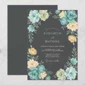 Invitation Mariage Floraison Éthérée Bleu-vert Jaune (Devant / Derrière)