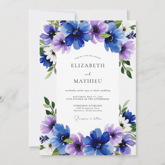 Invitation Mariage Floraison Éthérée Bleu Violet (Devant)