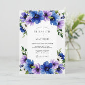 Invitation Mariage Floraison Éthérée Bleu Violet (Debout devant)