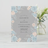 Invitation Mariage Floraison Ethérée Bleue Pêche (Debout devant)