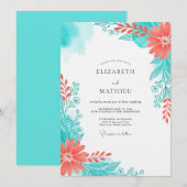 Invitation Mariage Floraison Ethérée de Corail Sarcelle (Devant / Derrière)