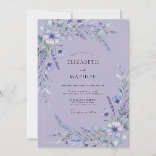 Invitation Mariage Floraison Éthérée de Lavande (Devant)
