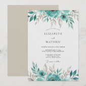 Invitation Mariage Floraison Ethérée de Sarcelle (Devant / Derrière)