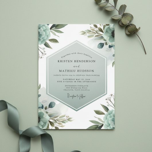 Invitation Mariage Floraison Ethérée de Teinte Cyan