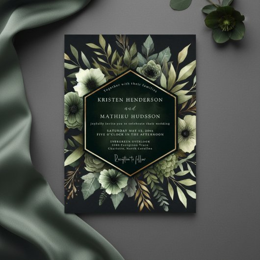 Invitation Mariage Floraison Ethérée Émeraude