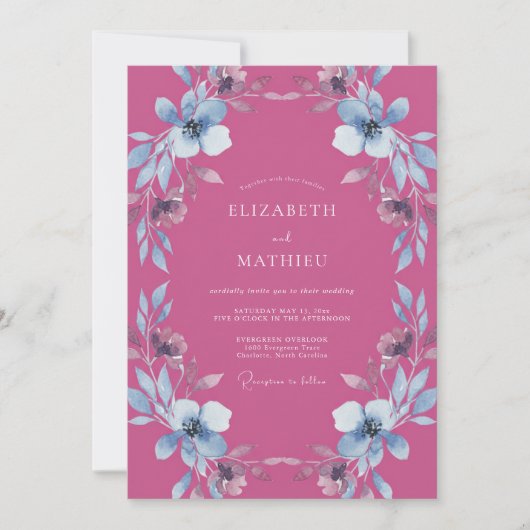 Invitation Mariage Floraison Éthérée Fuchsia (Devant)