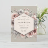 Invitation Mariage Floraison Éthérée Gris Rosé (Debout devant)