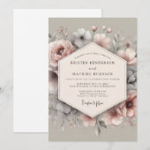 Invitation Mariage Floraison Éthérée Gris Rosé (Devant / Derrière)