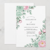 Invitation Mariage Floraison Éthérée Rose Menthe (Devant / Derrière)