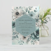 Invitation Mariage Floraison Éthérée Sarcelle (Debout devant)