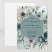 Invitation Mariage Floraison Éthérée Sarcelle (Devant / Derrière)