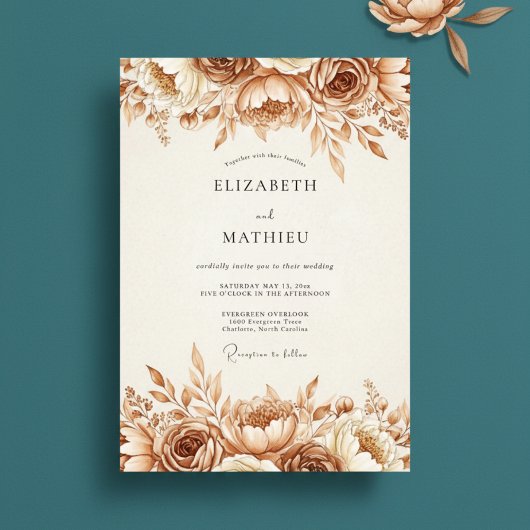 Invitation Mariage Floraison Ethérée Sépia