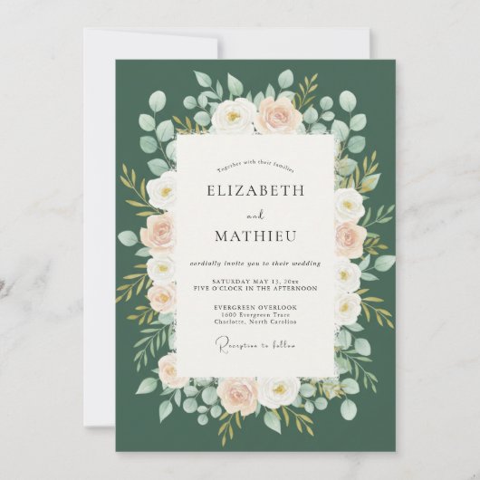 Invitation Mariage Floraison Ethérée Vert Forêt (Devant)
