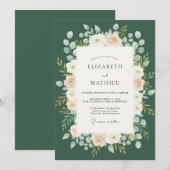Invitation Mariage Floraison Ethérée Vert Forêt (Devant / Derrière)