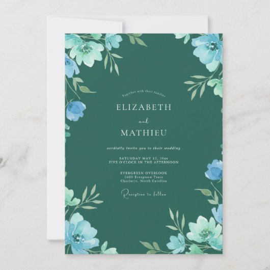 Invitation Mariage Floraison Ethérée Vert Forêt (Devant)