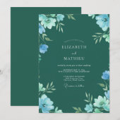 Invitation Mariage Floraison Ethérée Vert Forêt (Devant / Derrière)