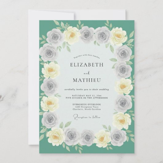 Invitation Mariage Floraison Ethérée Vert Menthe (Devant)