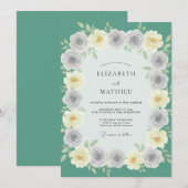 Invitation Mariage Floraison Ethérée Vert Menthe (Devant / Derrière)
