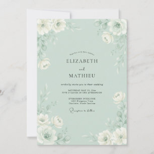 Invitation Mariage Floraison Ethérée Vert Menthe